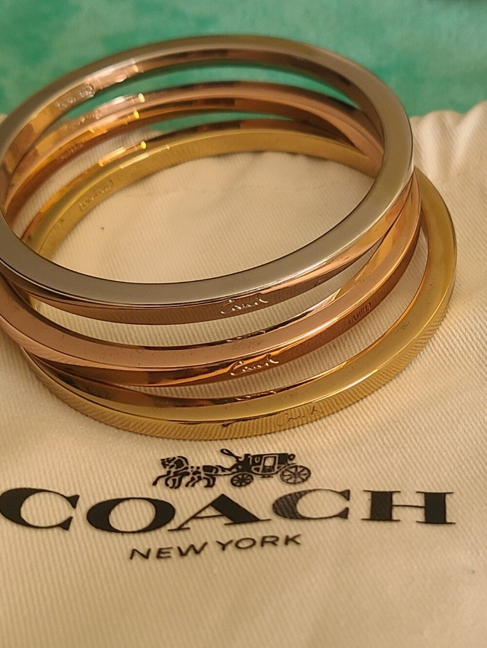 Coach Trio Metal Bangle Set - Gold, Silver, Rose Gold